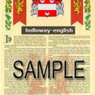 HOLLOWAY - ENGLISH - Coat of Arms - Family Crest - Armorial GIFT! 8.5x11