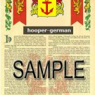 HOOPER - GERMAN - Coat of Arms - Family Crest - Armorial GIFT! 8.5x11