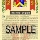 HOSKINS - ENGLISH - Coat of Arms - Family Crest - Armorial GIFT! 8.5x11
