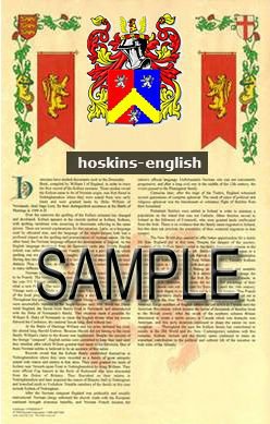 HOSKINS - ENGLISH - Coat of Arms - Family Crest - Armorial GIFT! 8.5x11