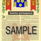 HUERTA - PORTUGUESE - Coat of Arms - Family Crest - Armorial GIFT! 8.5x11