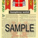 HUMPHREY - WELSH - Coat of Arms - Family Crest - Armorial GIFT! 8.5x11