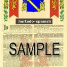HURTADO - SPANISH - Coat of Arms - Family Crest - Armorial GIFT! 8.5x11