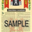HUTCHINS - SCOTTISH - Coat of Arms - Family Crest - Armorial GIFT! 8.5x11