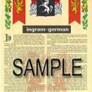 INGRAM - GERMAN - Coat of Arms - Family Crest - Armorial GIFT! 8.5x11 INGRAM - GERMAN - Coat of Arms - Family Crest - Armorial GIFT! 8.5x11