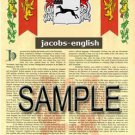 JACOBS - ENGLISH - Coat of Arms - Family Crest - Armorial GIFT! 8.5x11