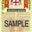 JACOBSON - GERMAN - Coat of Arms - Family Crest - Armorial GIFT! 8.5x11
