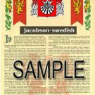 JACOBSON - SWEDISH - Coat of Arms - Family Crest - Armorial GIFT! 8.5x11