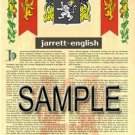 JARRETT - ENGLISH - Coat of Arms - Family Crest - Armorial GIFT! 8.5x11