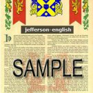 JEFFERSON - ENGLISH - Coat of Arms - Family Crest - Armorial GIFT! 8.5x11