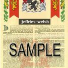 JEFFRIES - WELSH - Coat of Arms - Family Crest - Armorial GIFT! 8.5x11