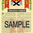 JOHNSTON - ENGLISH - Coat of Arms - Family Crest - Armorial GIFT! 8.5x11