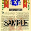 JONES - WELSH - Coat of Arms - Family Crest - Armorial GIFT! 8.5x11