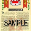 JORDAN - FRENCH - Coat of Arms - Family Crest - Armorial GIFT! 8.5x11