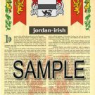 JORDAN - IRISH - Coat of Arms - Family Crest - Armorial GIFT! 8.5x11