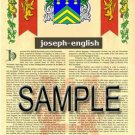JOSEPH - ENGLISH - Coat of Arms - Family Crest - Armorial GIFT! 8.5x11