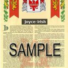 JOYCE - IRISH - Coat of Arms - Family Crest - Armorial GIFT! 8.5x11
