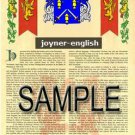 JOYNER - ENGLISH - Coat of Arms - Family Crest - Armorial GIFT! 8.5x11