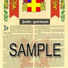 JUDE - GERMAN - Armorial Name History - Coat of Arms - Family Crest GIFT! 8.5x11