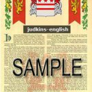 JUDKINS - ENGLISH - Armorial Name History - Coat of Arms - Family Crest GIFT! 8.5x11