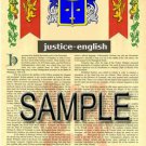 JUSTICE - ENGLISH - Armorial Name History - Coat of Arms - Family Crest GIFT! 8.5x11