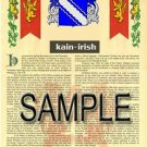 KAIN - IRISH - Armorial Name History - Coat of Arms - Family Crest GIFT! 8.5x11