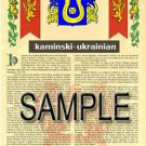 KAMINSKI - UKRAINIAN - Armorial Name History - Coat of Arms - Family Crest GIFT! 8.5x11