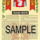 KAMP - DUTCH - Armorial Name History - Coat of Arms - Family Crest GIFT! 8.5x11