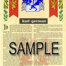 KARL - GERMAN - Armorial Name History - Coat of Arms - Family Crest GIFT! 8.5x11