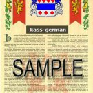 KASS - GERMAN - Armorial Name History - Coat of Arms - Family Crest GIFT! 8.5x11