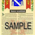 KASS - SCOTTISH - Armorial Name History - Coat of Arms - Family Crest GIFT! 8.5x11