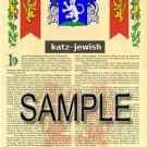 KATZ - JEWISH - Armorial Name History - Coat of Arms - Family Crest GIFT! 8.5x11