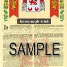 KAVANAGH - IRISH - Armorial Name History - Coat of Arms - Family Crest GIFT! 8.5x11