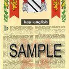 KAY - ENGLISH - Armorial Name History - Coat of Arms - Family Crest GIFT! 8.5x11