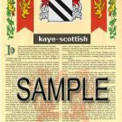 KAYE - SCOTTISH - Armorial Name History - Coat of Arms - Family Crest GIFT! 8.5x11
