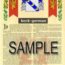 KECK - GERMAN - Armorial Name History - Coat of Arms - Family Crest GIFT! 8.5x11