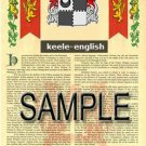 KEELE - ENGLISH - Armorial Name History - Coat of Arms - Family Crest GIFT! 8.5x11