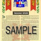 KEENE - IRISH - Armorial Name History - Coat of Arms - Family Crest GIFT! 8.5x11