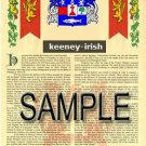 KEENEY - IRISH - Armorial Name History - Coat of Arms - Family Crest GIFT! 8.5x11
