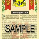 KEES - GERMAN - Armorial Name History - Coat of Arms - Family Crest GIFT! 8.5x11