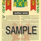 KEFFER - IRISH - Armorial Name History - Coat of Arms - Family Crest GIFT! 8.5x11