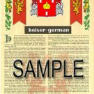 KEISER - GERMAN - Armorial Name History - Coat of Arms - Family Crest GIFT! 8.5x11