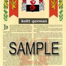 KEITT - GERMAN - Armorial Name History - Coat of Arms - Family Crest GIFT! 8.5x11