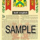 KELL - ENGLISH - Armorial Name History - Coat of Arms - Family Crest GIFT! 8.5x11