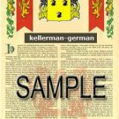 KELLERMAN - GERMAN - Armorial Name History - Coat of Arms - Family Crest GIFT! 8.5x11