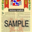KELSEY - ENGLISH - Armorial Name History - Coat of Arms - Family Crest GIFT! 8.5x11