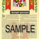 KEMPF - GERMAN - Armorial Name History - Coat of Arms - Family Crest GIFT! 8.5x11