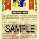 KENNEY - IRISH - Armorial Name History - Coat of Arms - Family Crest GIFT! 8.5x11