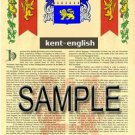 KENT - ENGLISH - Armorial Name History - Coat of Arms - Family Crest GIFT! 8.5x11