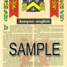 KENYON - ENGLISH - Armorial Name History - Coat of Arms - Family Crest GIFT! 8.5x11